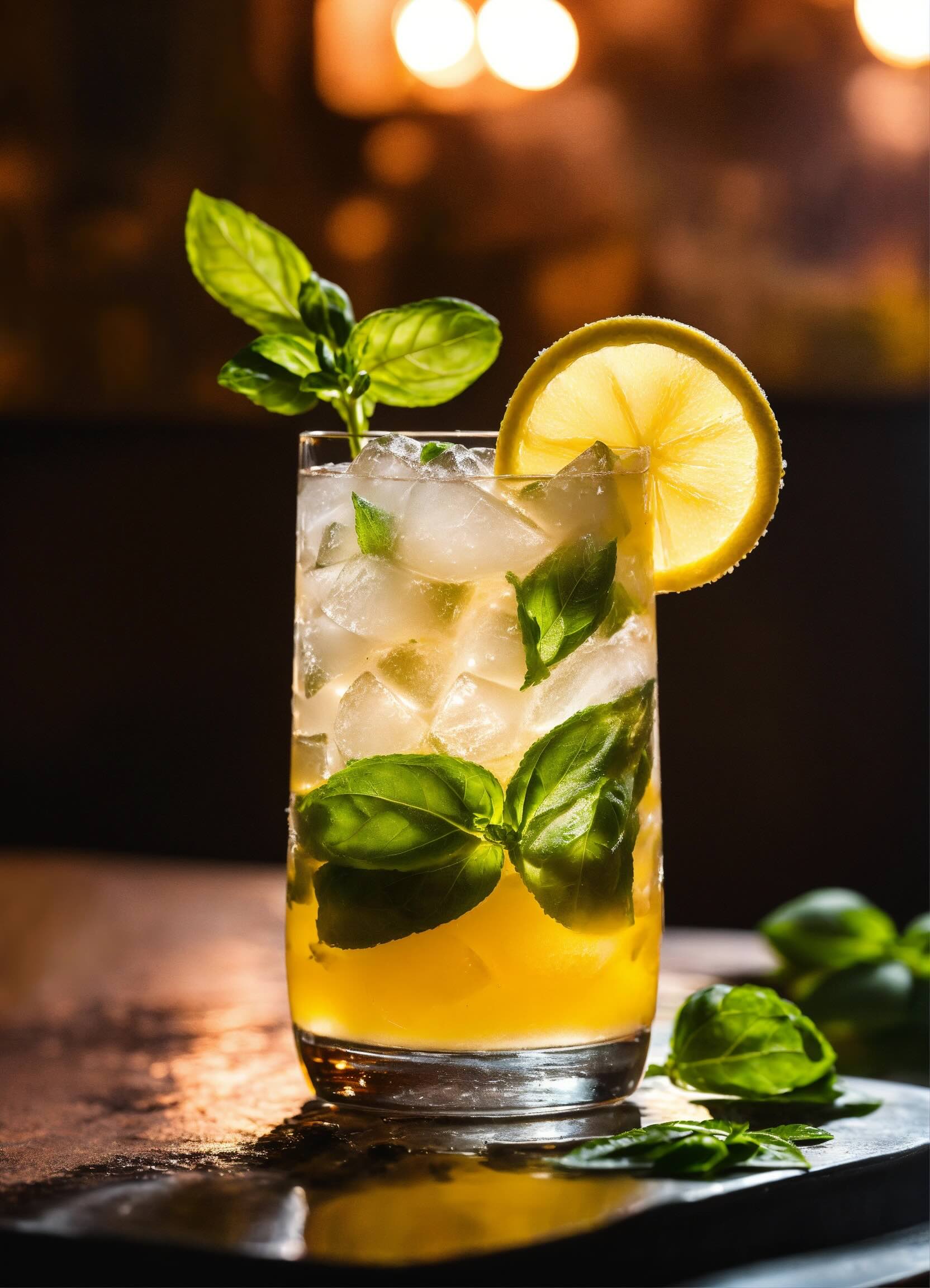 a glass of coctail with lemonade